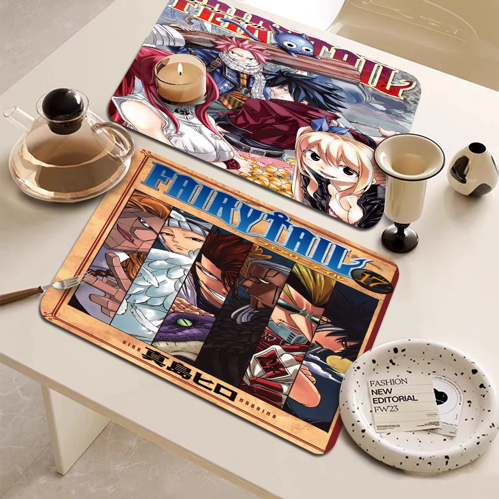 Anime Fairy Tail Kitchen Drainage Mat Retro Style Dish Drying Pads Absorbent Placemats Drainer Tableware Mats Accessories