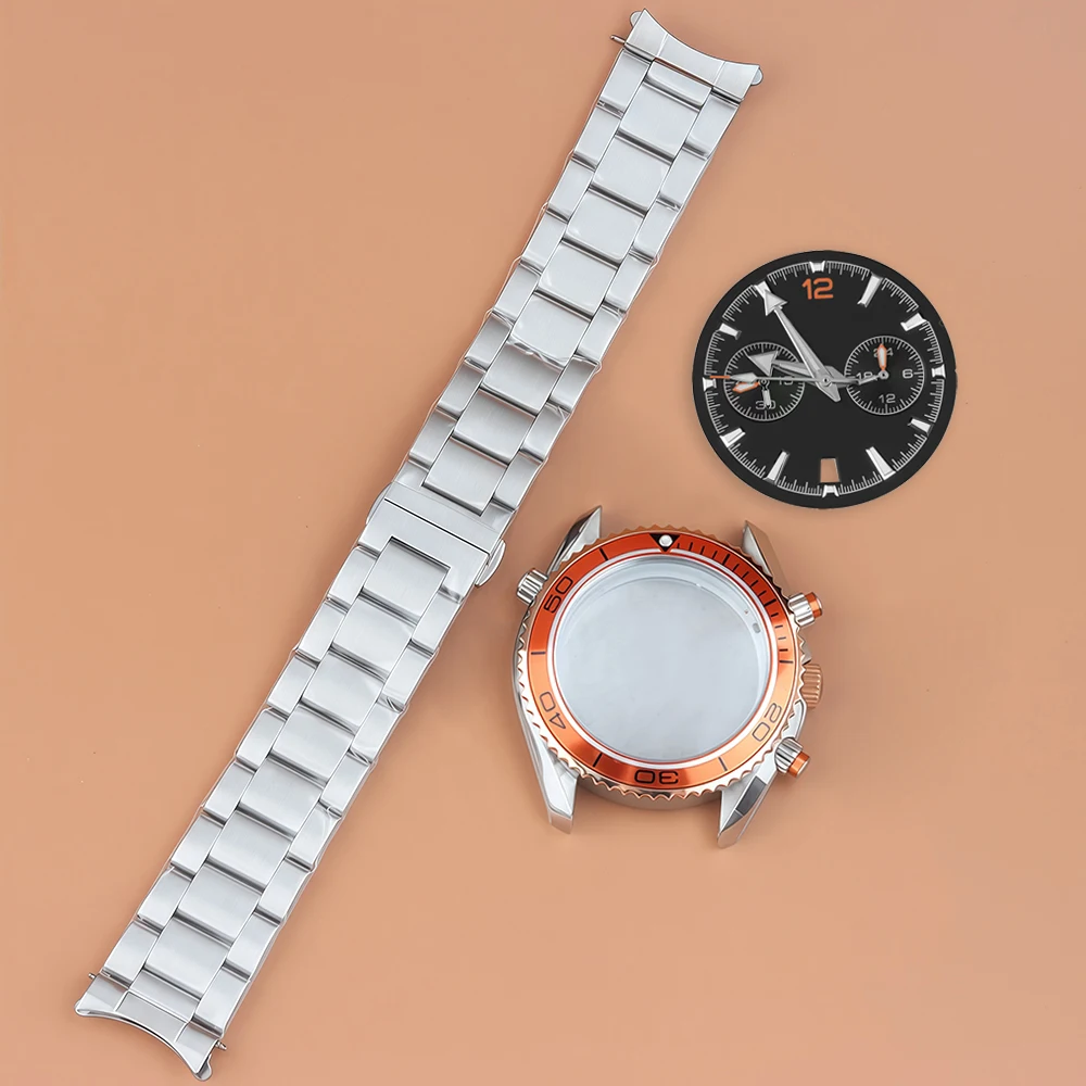 

VK63 Case Dial Hands Stainless Steel Strap Men 45.5mm Case for Seamaster 600 VK63 VK64 Quartz Movement 33mm Dial Green Luminous