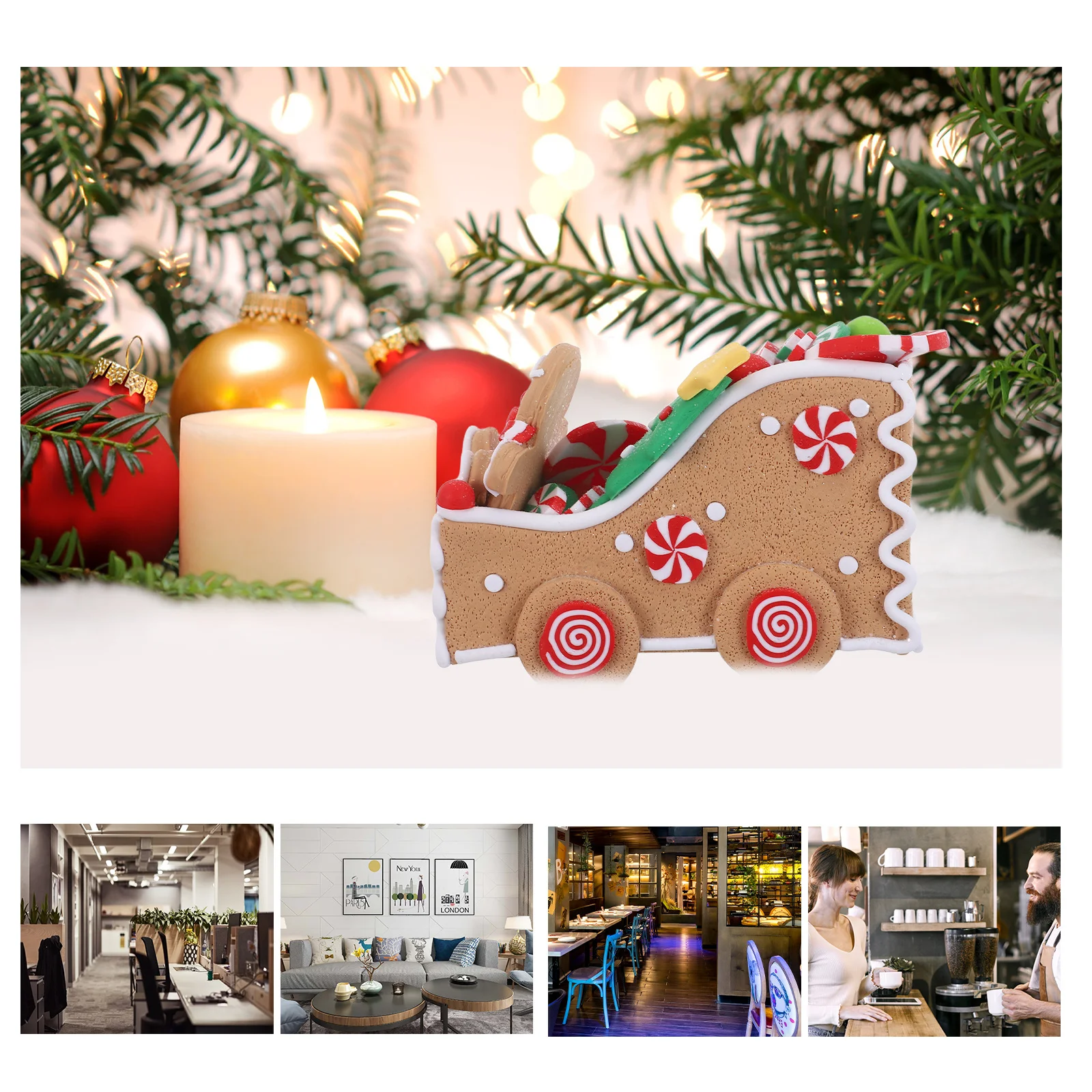 

Gingerbread Man Sleigh Statue Pvc Christmas Centerpiece Holiday Tabletop Decor Xmas Gingerbread Car Ornament Festive