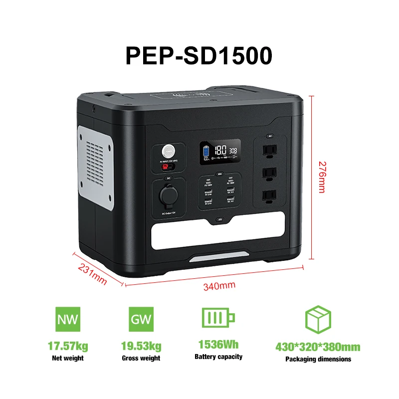 1500 watts mobile camping backup portable lithium iron phosphate battery charging and mobile power station solar  1536