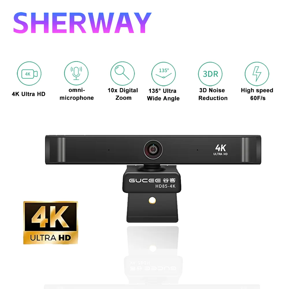 

Webcam 4K UHD 10X Zoom Camera for Pc 60fps USB Web Cam for PC Computer Camera for Live Streaming Video Calling Conference