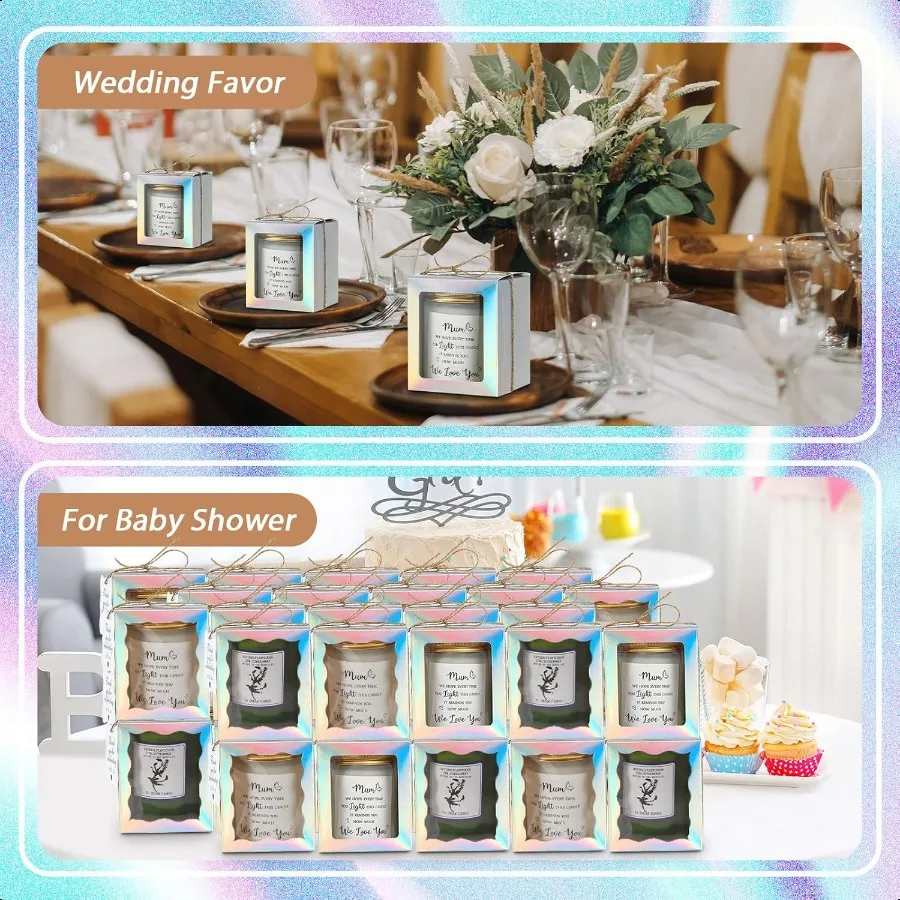 Juego de 100 velas, caja de regalo transparente, caja de embalaje de regalo para velas de 410 oz, 50 etiquetas de agradecimiento de papel, paquete de cuerda de cáñamo para boda B