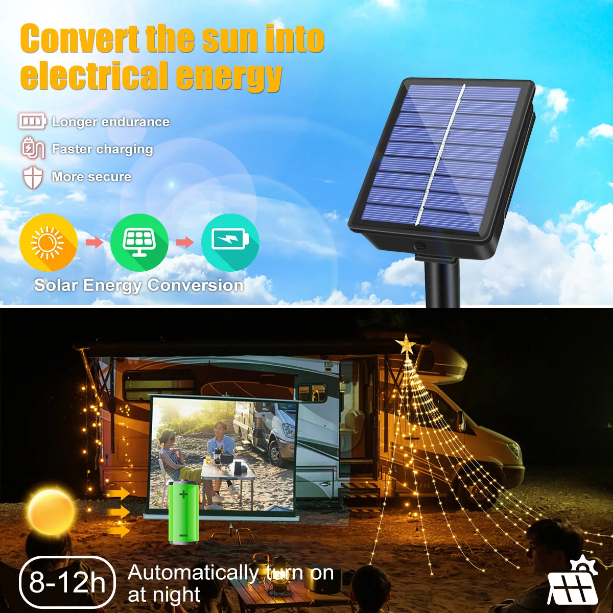 Świąteczne lampki solarne sznurkowe 2/3M LED w kształcie gwiazdek, wodoodporne, do dekoracji ogrodu, na wesele i święta.