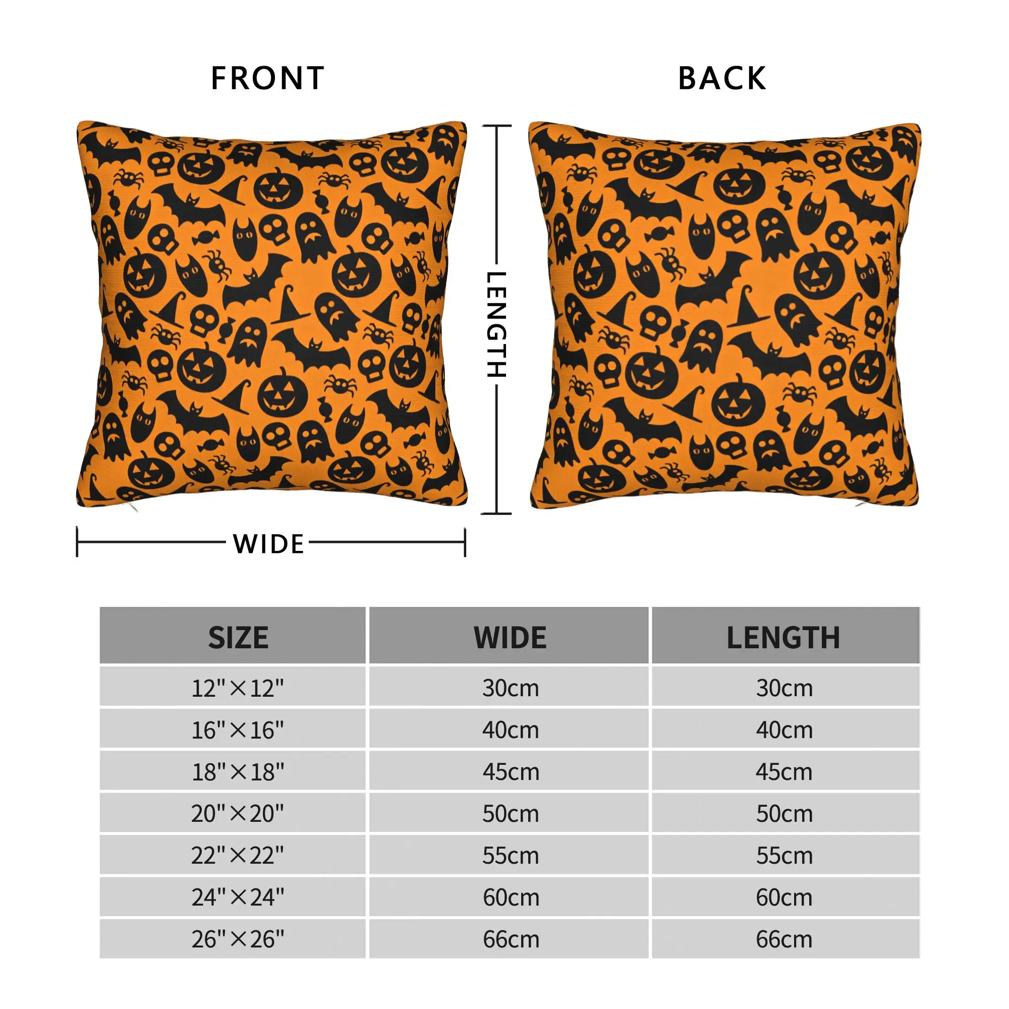 Halloween Silhouette Pumpkin Ghost Bat Witch Hat Seamless Pattern Orange Background Pillow Case  Pillow Cover Soft Pillowcases