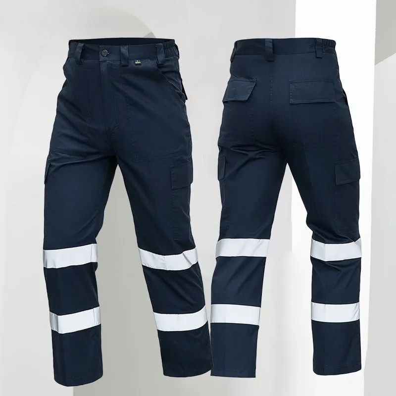 

Men's Reflective Work Pants - Heavy Duty Construction Site Trousers with Reinforced Knees & Multiple Pockets
