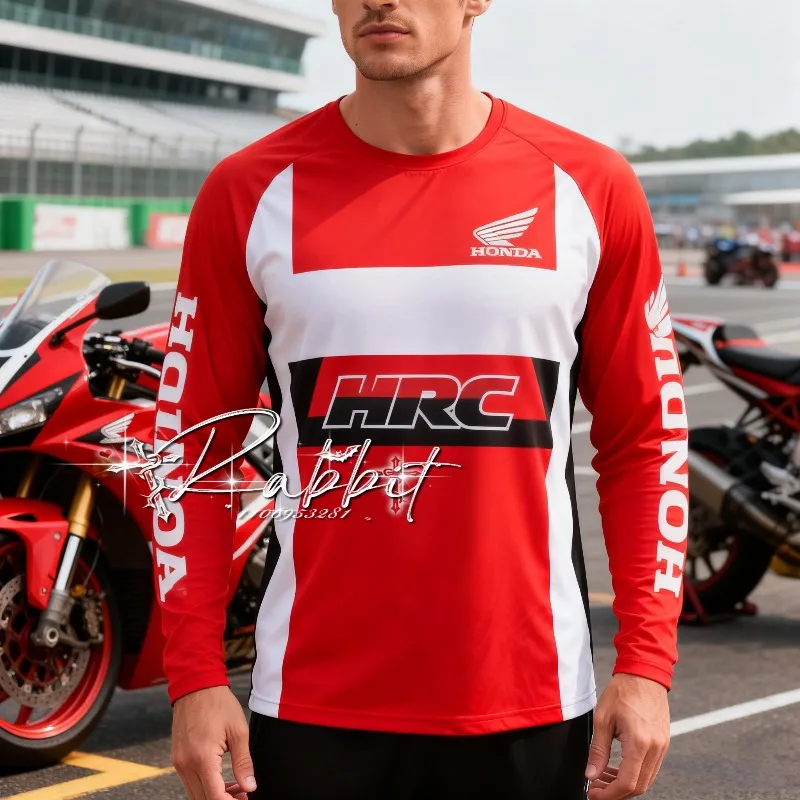 

Honda HRC Racing Race Rider 2025, модная велосипедная скорость, сухая мужская футболка с длинными рукавами для любителей гонок на мотоциклах, качественная подарочная футболка