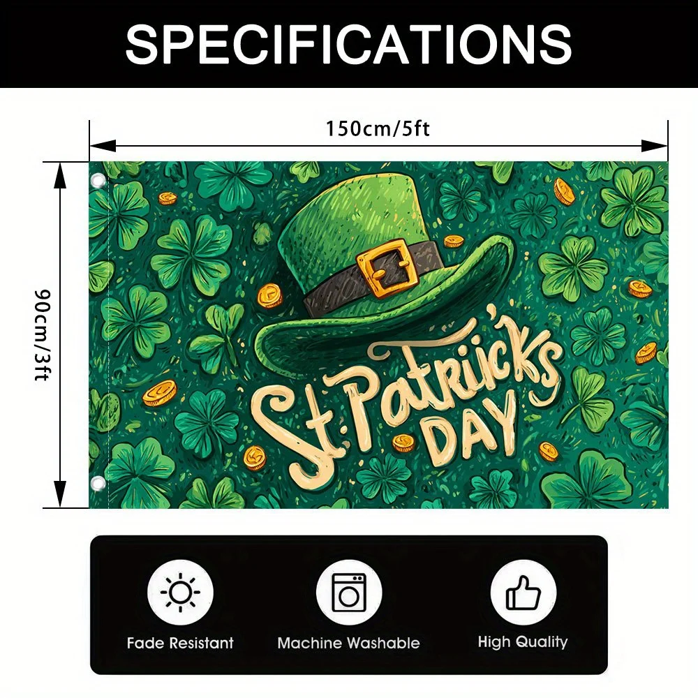 St Patricks Day Garden Flag Shamrock Leprechaun Hat Outdoor Yard Decor Polyester Banner