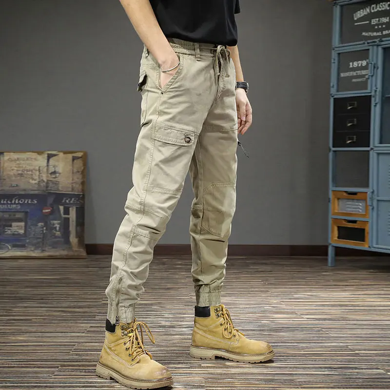 

Street Fashion Men Jeans Loose Fit Khaki Casual Cargo Pants Hombre Multi Pockets Designer Hip Hop Joggers Men Wide Leg Trousers