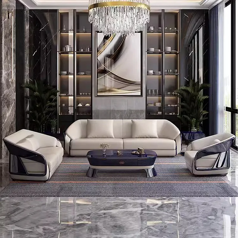 Modern Luxury Quality Combination Sofa Set 3 2 1 Seater Hotel Lobby Genuine Leather Couch for Home Living Room Sofa Furniture