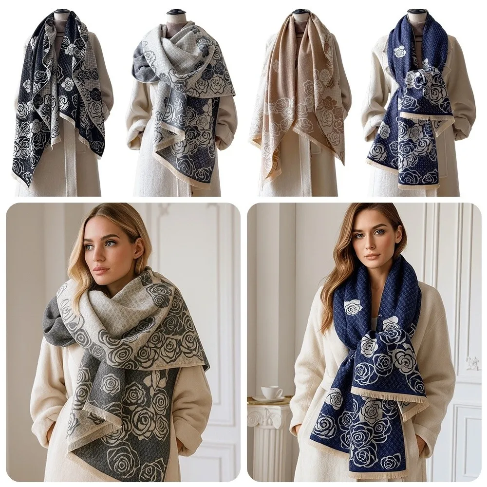

Elegant Luxury Imitation Cashmere Scarf Warm Thick Blanket Scarf Soft Windproof Winter Pashmina Shawl for Women