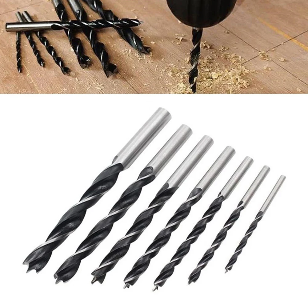 Runds chaft bohrer Holz bearbeitungs bohrer Holz bearbeitung Bohren weiß/schwarz 7 Stück Set Kohlenstoffs tahl Runds chaft Drei punkt
