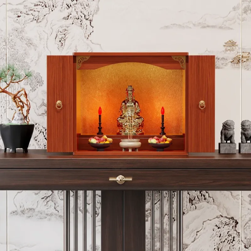 Wall Mounted Buddhist Tribute Table for Home Guanyin God of Wealth Cabinet Hanging Shelf New Chinese Style Altar Stand