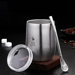 Yerba Mate Tea Cup Double Wall 304 Stainless Steel Cup With Lid Heat Resistant Portable Tea Mug With Straw And Brush