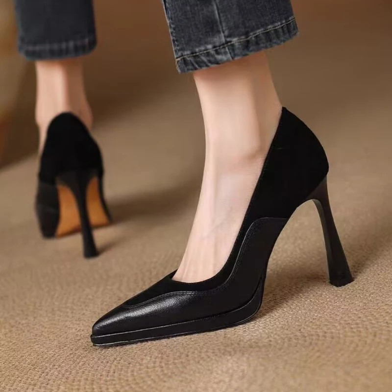 2026  Fashion Heels for Women Matte Pointy Thin Heel Cosy Thick Platform Summer Pumps Workplace Commuting Daily Wear Lady Shoes