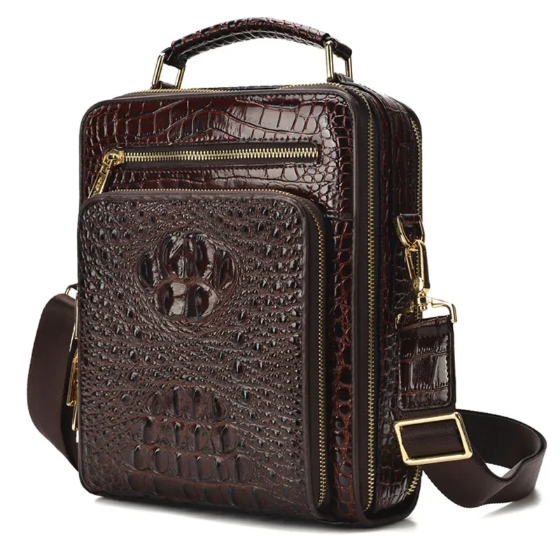 Crocodile Pattern Men's Bag Business Men Shoulder Messenger Bag Casual Handbag Cowhide Leather Vertical Tote Bag Small Briefcase