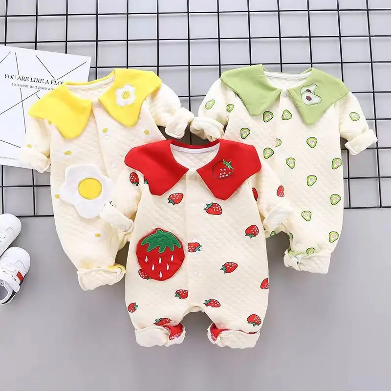 Baby Autumn and Winter Warm Jumpsuit for Boys and Girls Cartoon Cute Outdoor Full Moon Hundred Day Cotton Rompers
