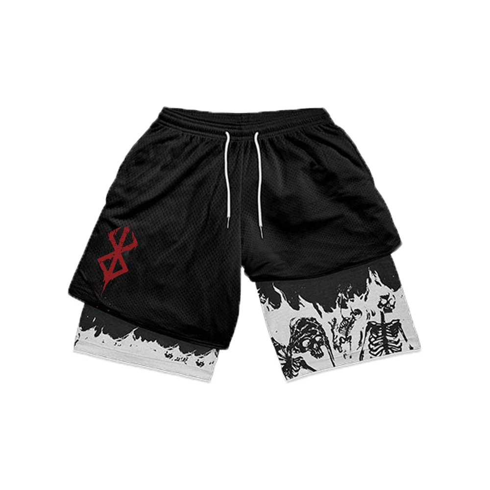 Anime Performance Gym Shorts Men Women 2 In 1 Gym Shorts Manga 3D Print Mesh Quick Dry Sports Short Pants Summer Fitness Workout