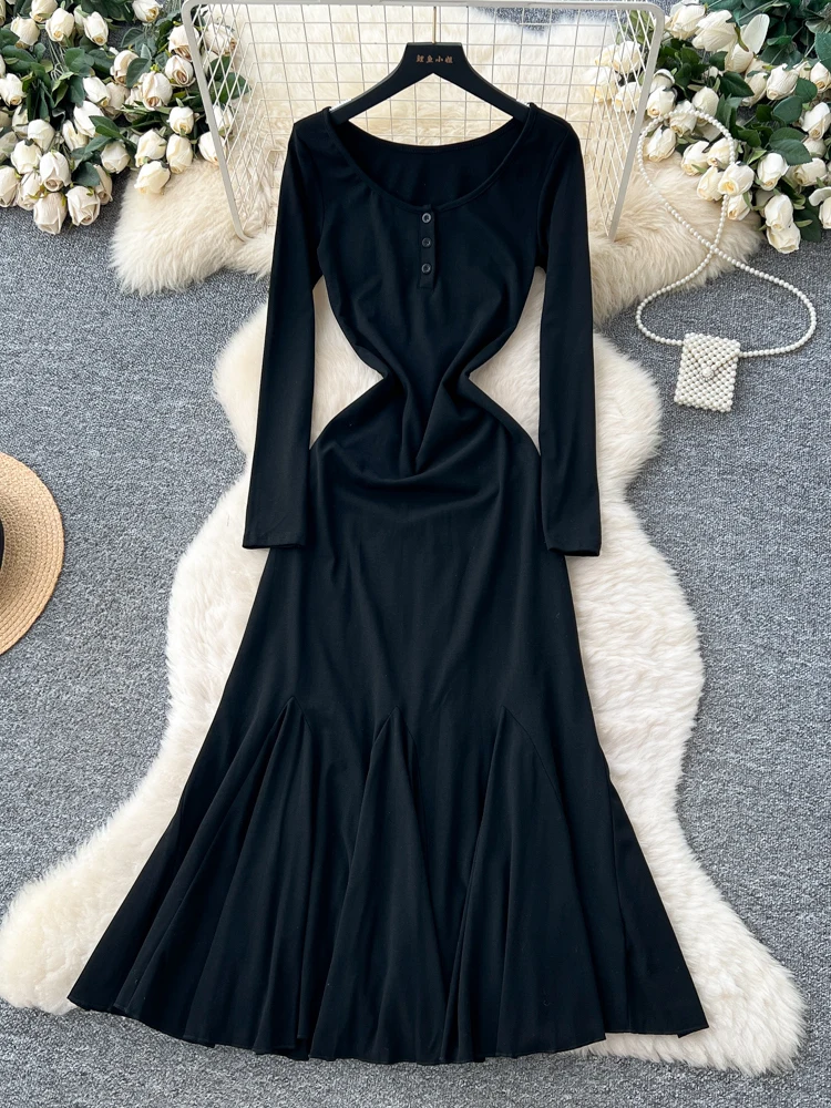 تنورة كورية Sle مستديرة Ne Long Sve Dr للسيدات لخريف 2025 ملابس داخلية للتخسيس ذيل Fi طويل Dr تنورة عالية الخصر على شكل حرف a