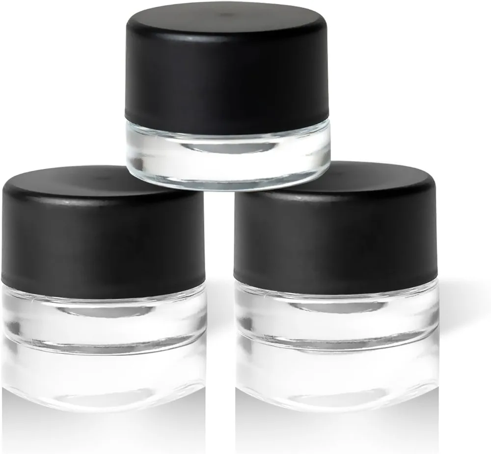 

200 Pack 5ml Glass Jars with Child-Proof Lids - Thick Clear Containers for Lip Balm, Oils, Wax