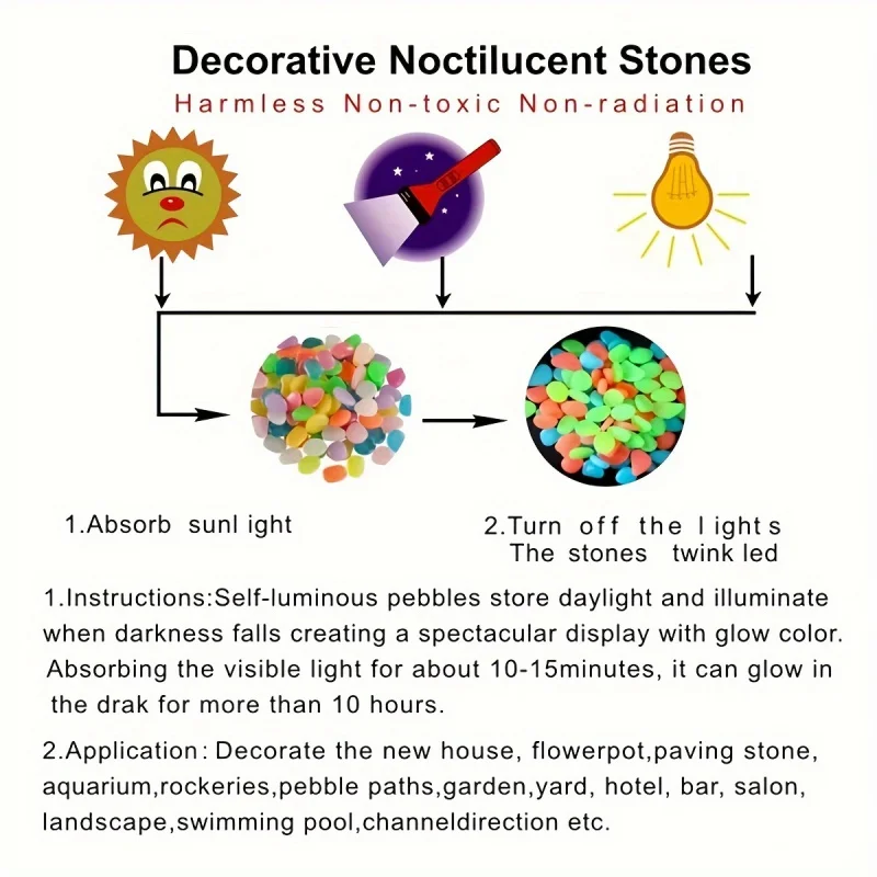100 قطعة يتوهج في الحصى الداكنة، أحجار الراتنج المضيئة للمناظر الطبيعية، مسارات الحديقة، النباتات بوعاء، الحدائق، ديكور حوض السمك، #6