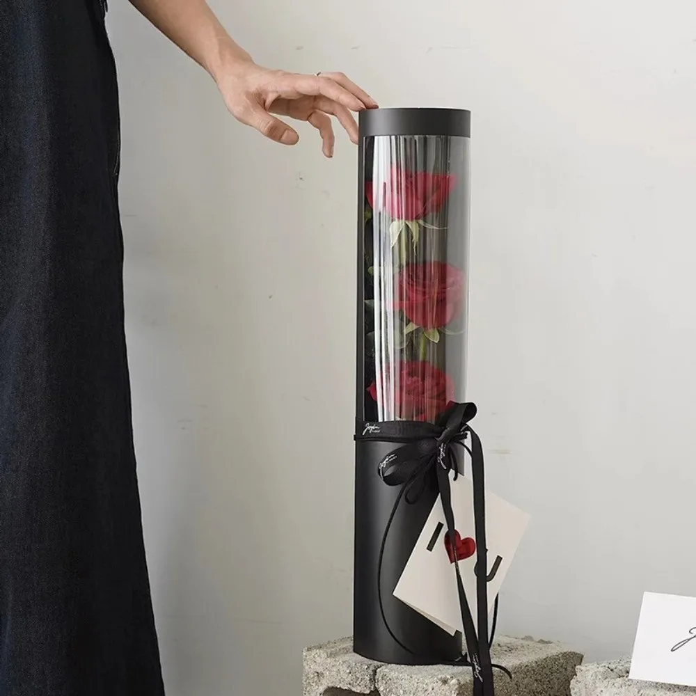 5-個ロマンチックなハグバケツブーケ透明ビニール袋フラワーラッピングバッグ防水バラの花ボックスギフト贈呈