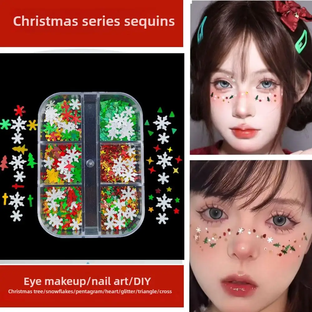 Kerstgezicht Glitter Make-up & Accessoires Pailletten Sneeuwvlokken Zijden Wormdecoratie voor een feestelijke look! D8z3