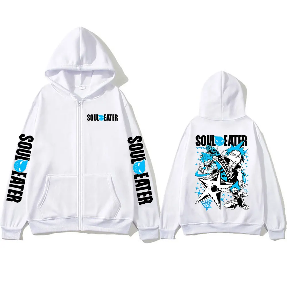 Anime Soul Eater T Shirts Black Star Manga Zipper Hoodies Men Women Zip Up Hooded Sweatshirts Long Sleeves Pullovers Jacket Caot