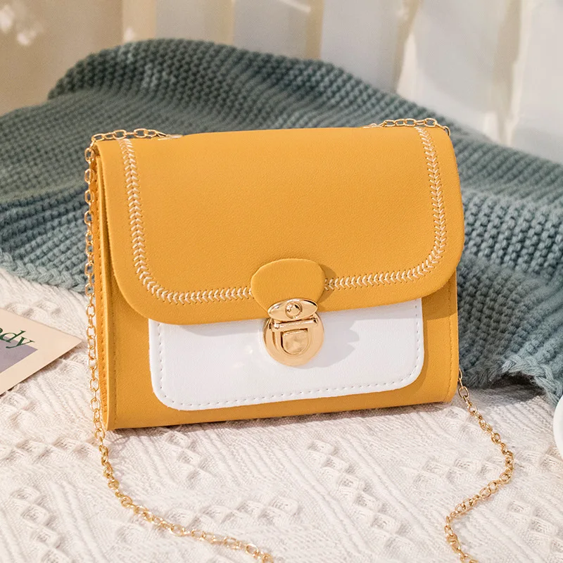 Stitching Women Shoulder Crossbody Bag Chain PU Leather Messenger Bags Ladies Small Square Clutch Handbag Summer New Trend