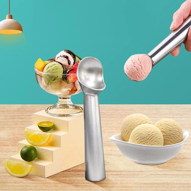 Stainless Silicone Ice Cream Spoon Portable Aluminum Alloy Anti-feeze Ice Maker Frozen Scoop Spoon For Home Kitchen Accessories