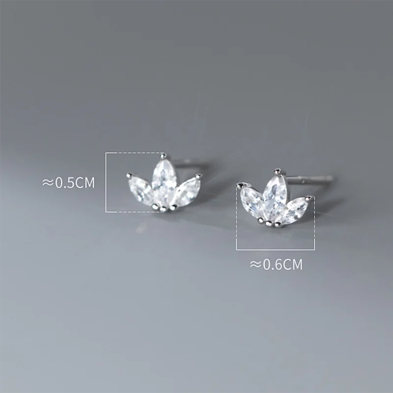 WANTME 925 Sterling Silver Shiny Small Leaf Zircon Stud Earrings for Women Fashion Korean Teen Crown Piercing Pendientes Jewelry