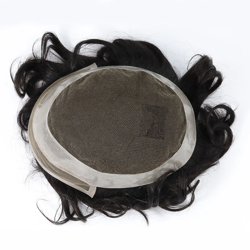 Peruca de renda PU para homens, cabelo masculino, prótese capilar respirável, perucas indianas de cabelo humano, sistema de substituição, 0, 08-0, 1