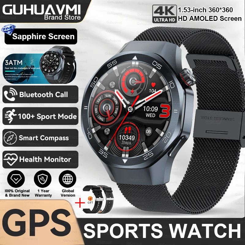 2025 New Watch 5 Pro High-end GPS Smartwatches Sapphire Glass Screen Build-in GPS Compass Men 3ATM Waterproof Sports Smart Watch