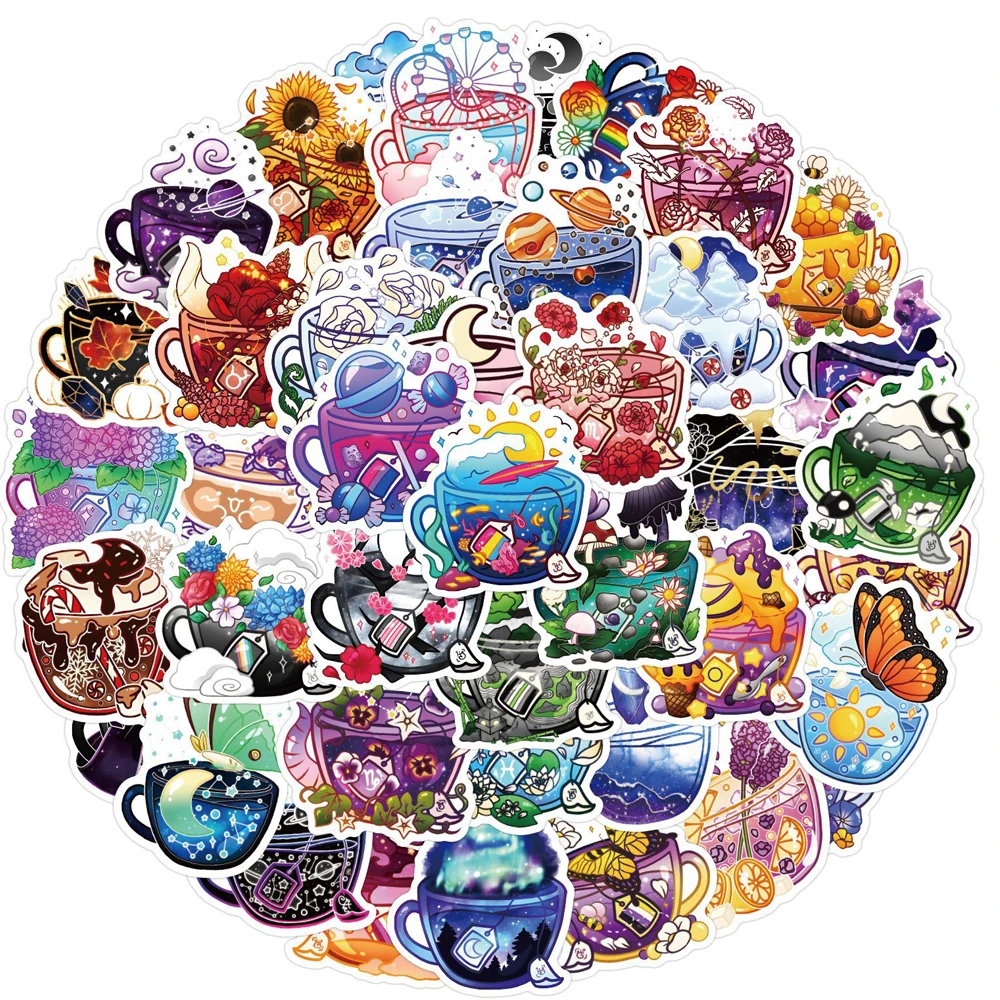 10/30/50PCS Tazza da tè colorata Carino Graffiti Adesivi impermeabili Zaino bagaglio Diario Album Laptop Fai da te Adesivi Kawaii personalizzati
