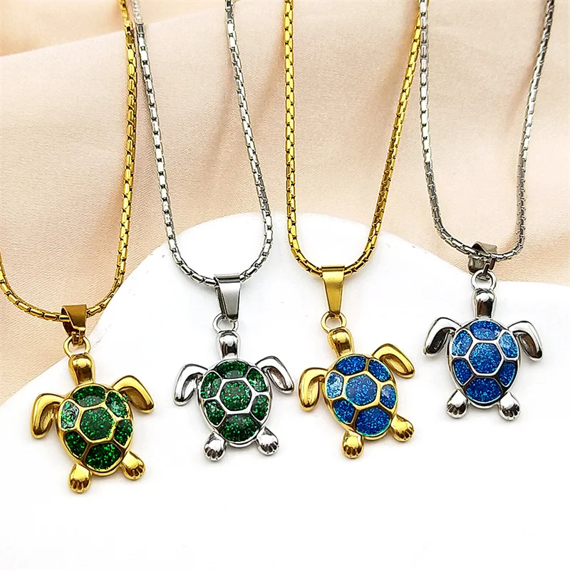 السلاحف البحرية الفولاذ المقاوم للصدأ القلائد للنساء الرجال الذهب اللون الجمالية المحيط نمط الهيب هوب سلسلة بدلاية مجوهرات اكسسوارات