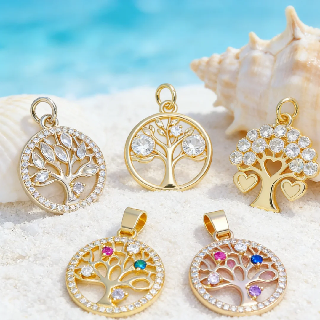 

15 шт. латунных подвесок с цирконием, элегантные шармы в виде дерева жизни и сердца, круглые полые аксессуары для изготовления ювелирных изделий, ожерелий, браслетов для мужчин и женщин