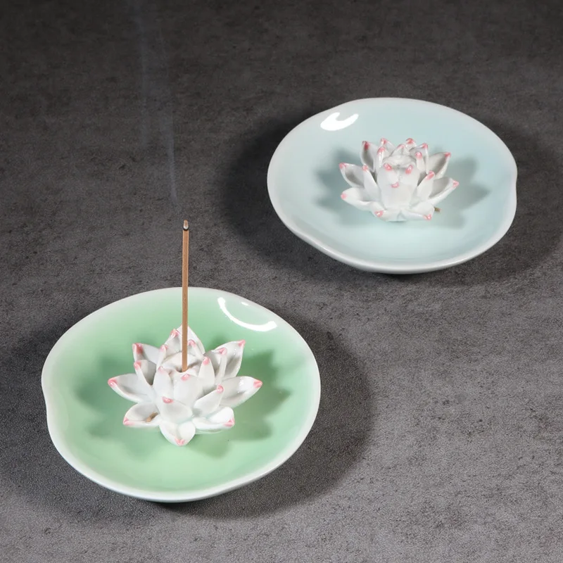 

PINNY Celadon Lotus Incense Holder Zen Stick Incense Base Home Decoration Accessories Ceramic Crafts