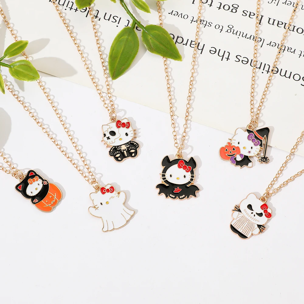 Christmas Hello Kitty Necklace Sanrio Anime Cartoon Cute Demon Sprite Necklaces Kawaii Pendant Chains Jewelry Accessories