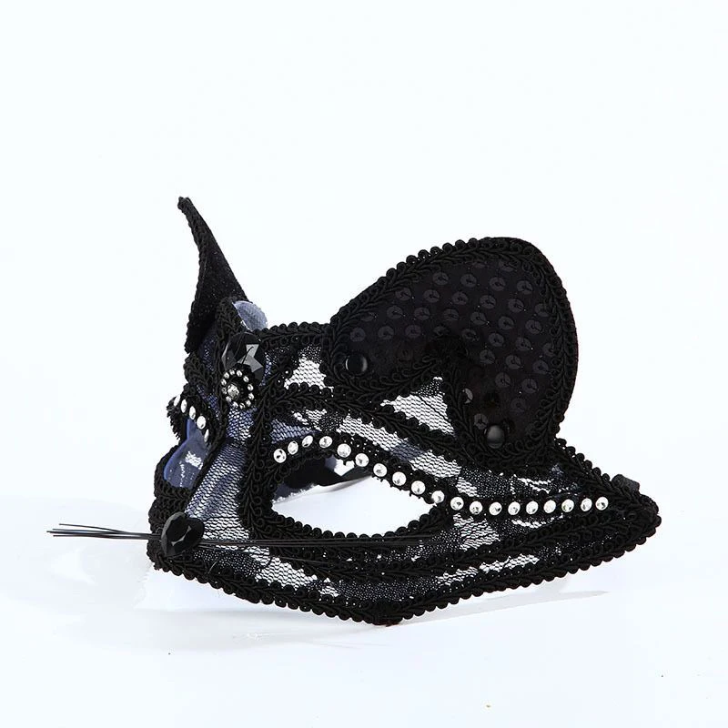 Masques de mascarade de luxe pour femmes, chat Sexy, avec strass, Style venise, demi-visage, masque boule, dentelle Sexy, Halloween Cosplay, noir et blanc