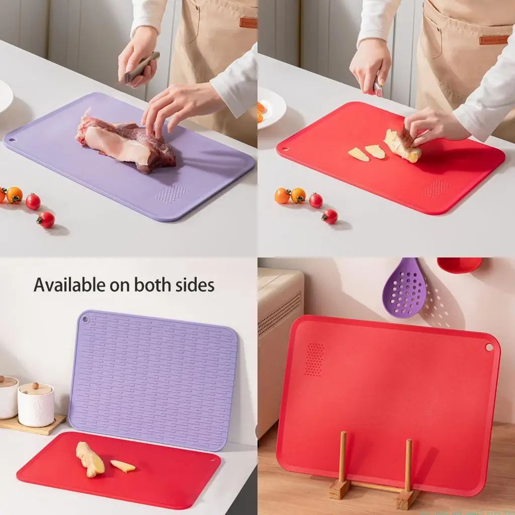 581C Kitchen Cutting Board with Textured Corner for Garlic Chopping, Square Board with Juice Border and Storage Hole