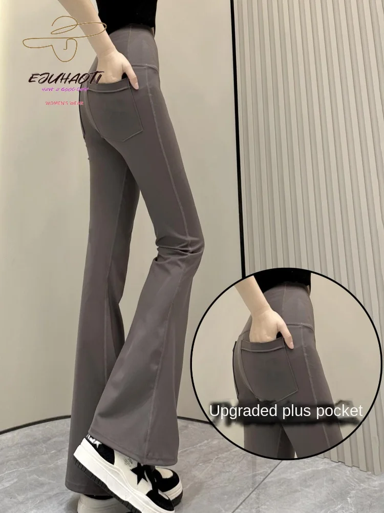 Women Shark Flare Pants High Waist Tights Stretch Yoga Leggings 2024 Summer Thin Solid Casual Slimming Trousers Woman Clothing