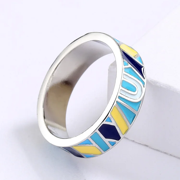 Women\'s Vintage Classic Ring Irregular Coloured Letters Graffiti Enamel Ring Fashion Everyday Casual Hand Decoration 925 Stamp