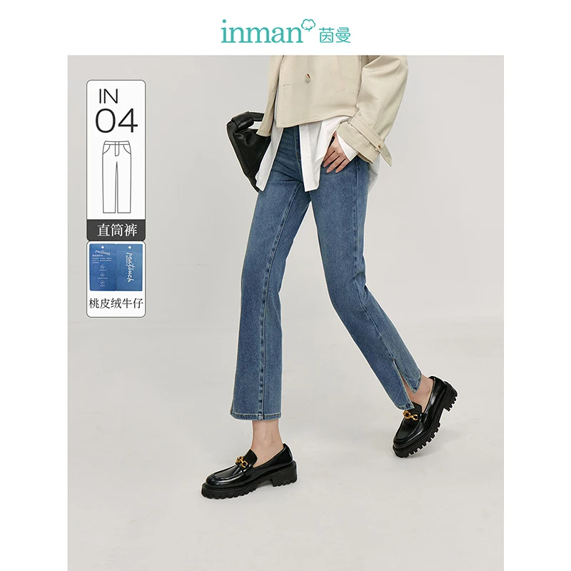 

Inman Women's Jeans Straight leg 2024 Autumn Women's Ninth Pants New Slit Slim High-waisted Skinny Capris