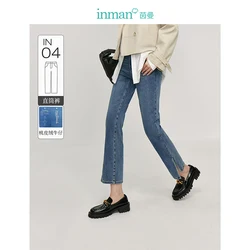 Inman Women's Jeans Straight leg 2024 Autumn Women's Ninth Pants New Slit Slim High-waisted Skinny Capris