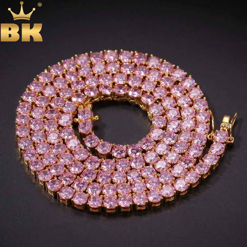 

TBTK 4mm Pink Iced Out Necklace Crystal Stones Zirconia Silver Color Metal Fashion Hiphop Jewelry Women Gifts Charms