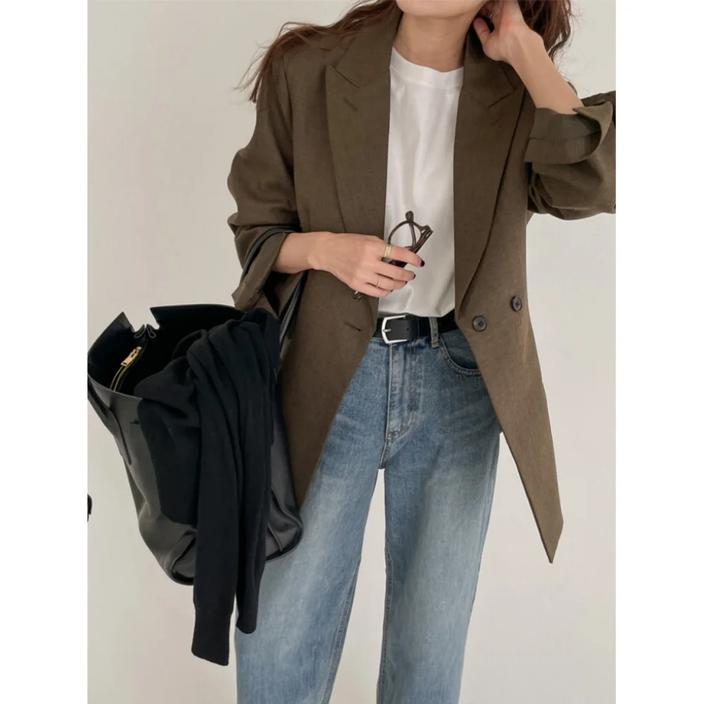 MiiiiX Office Lady Korean Retro Classic Two-button Blazers Women's 2024 Autumn Chic Solid Color Loose Suit Jacket Female Clothes