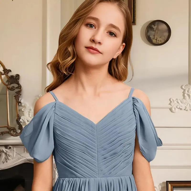 FC Kids A-Line Cold Shoulder Floor-Length Chiffon Junior Bridesmaid Dress Flower Girl Dress Girls Party Wedding Formal Occasion