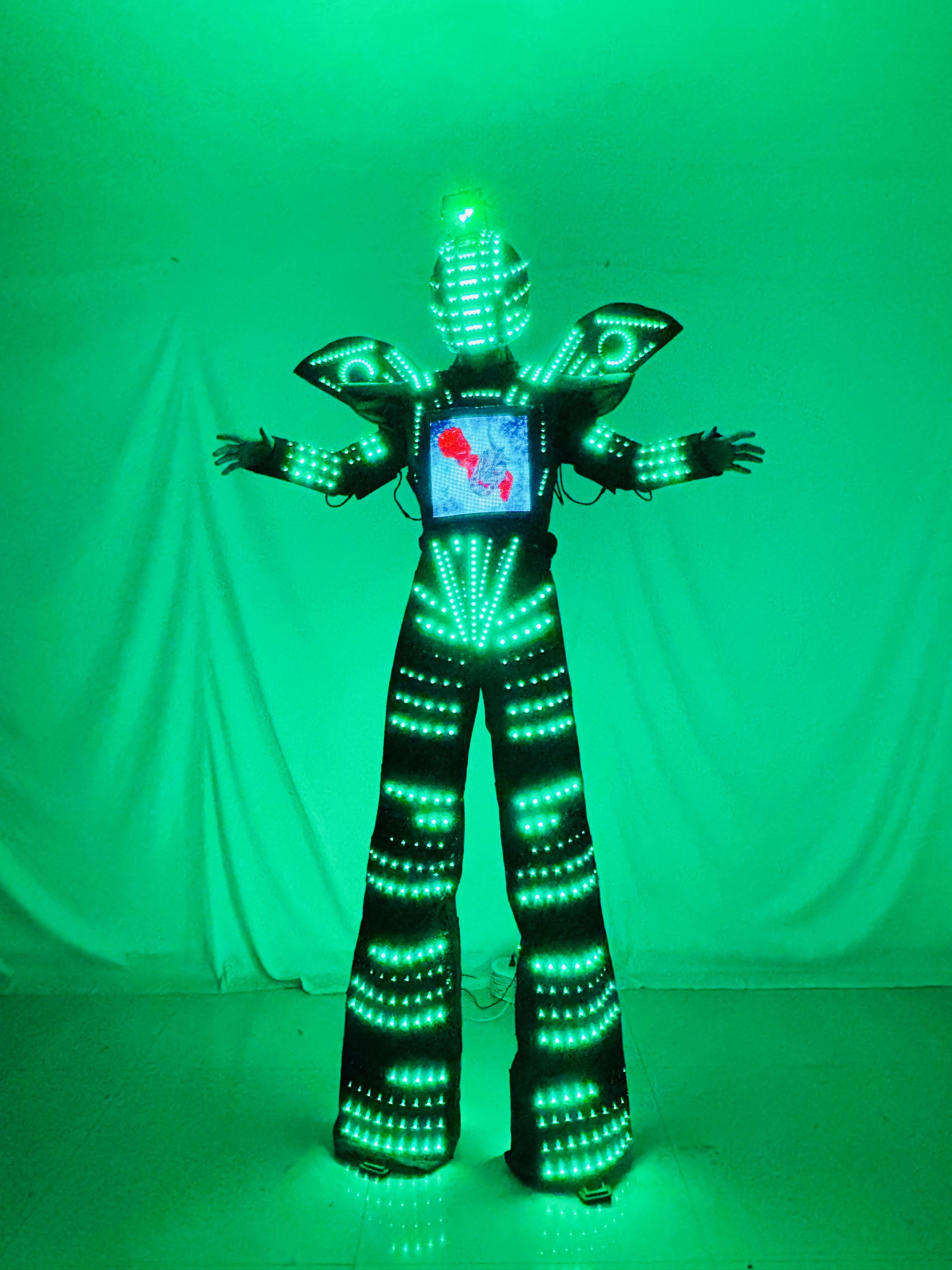 LED Robot Costume Party Performance Electronic Music Festival DJ Show Party Stilts Walker LED Light Helmet Robot Dance Suit