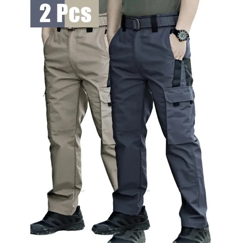 

2-piece Spring and Autumn Men's Tactical Cargo Pants Multi-pocket Cargo for Outdoor Construction, Hiking and Hiking (no Belt)