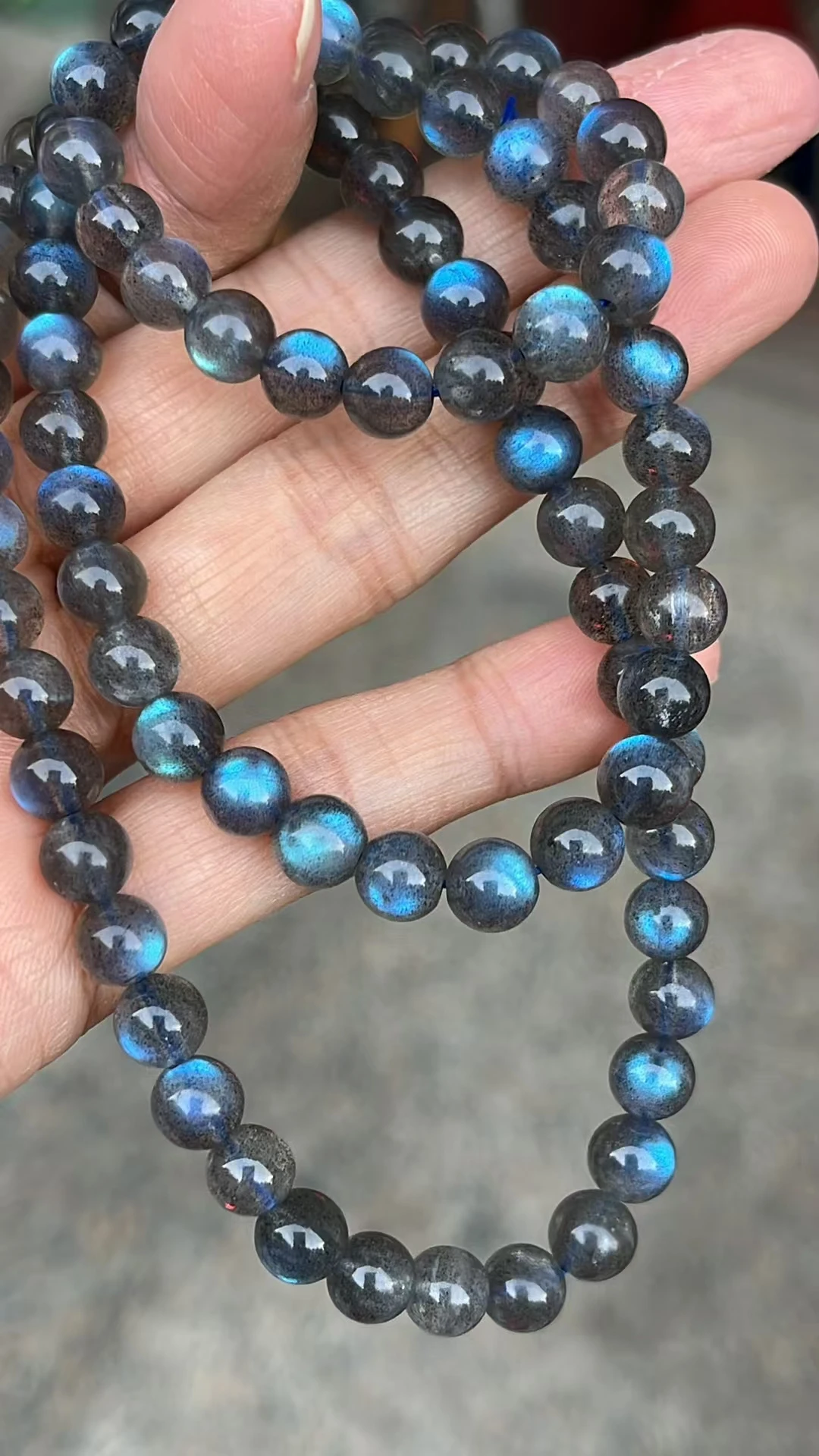 Natural Blue Labradorite 3 Laps Round Beads Bracelet 6.8mm Blue Labradorite Women Men Grey Moonstone AAAAAAA