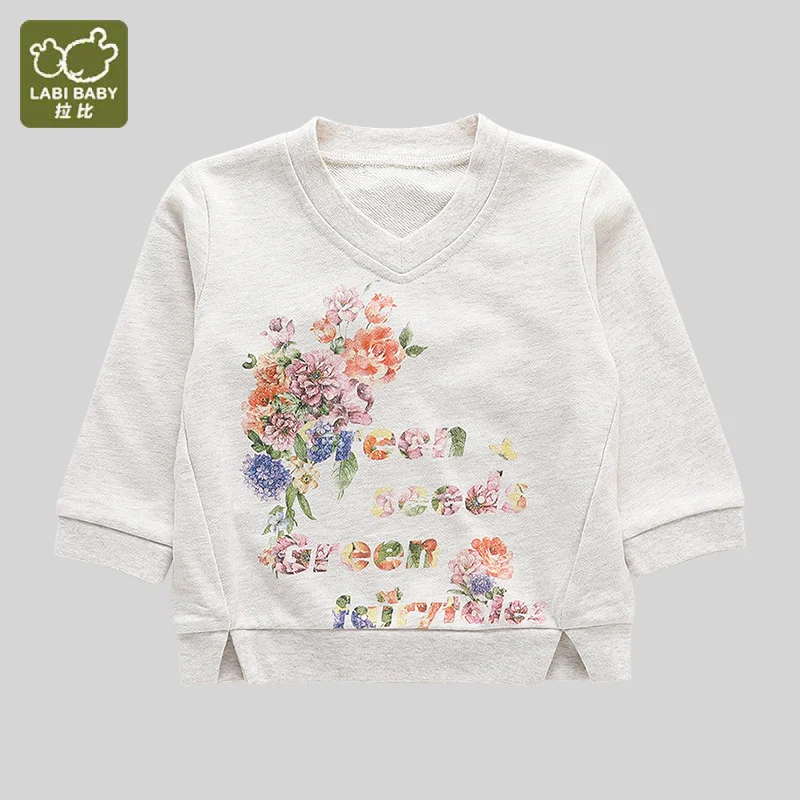 

1-5T Toddler Girls Flowers Print Sweatshirts Autumn Floral Pullover Casual Tops Gray T shirt Kids Clothes Clothing LABI BABY